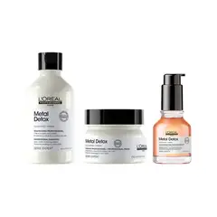 LOREAL PROFESSIONNEL - Set Profesional Anti-Quiebre Shampoo 300Ml +Máscara 250Ml + Aceite Concentrado 50Ml Metal Detox
