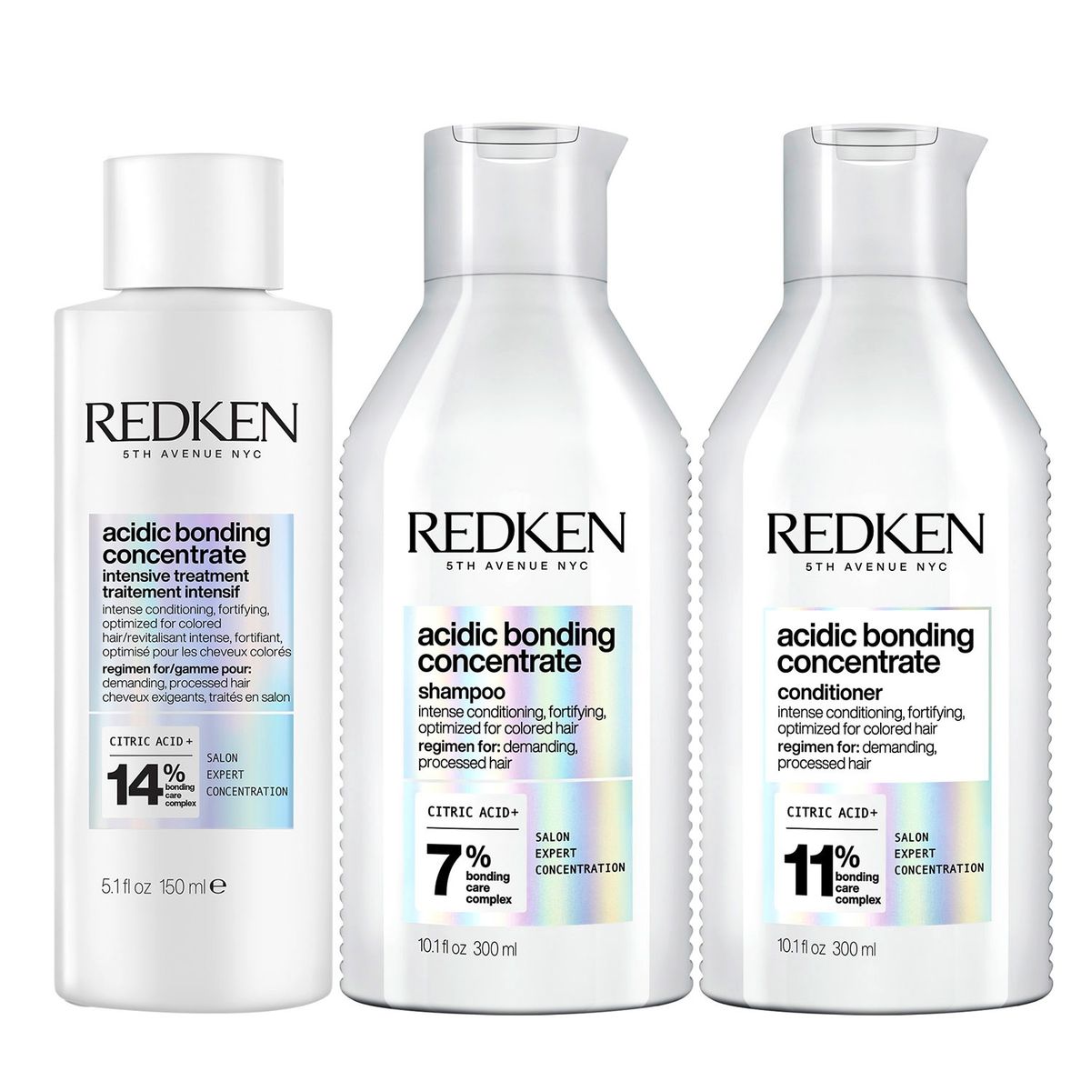 REDKEN - Set Tratamiento Capilar Abc Reparación Total Cabello Dañado Acidic Bonding Concentrate Shampoo 300Ml + Acondicionador 300Ml + Tratamiento Intensivo 150Ml Redken