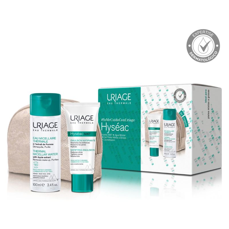 URIAGE - Pack Hyséac Mat' + Agua Micelar Termal Pieles Mixtas a Grasas + Cosmetiquero Uriage