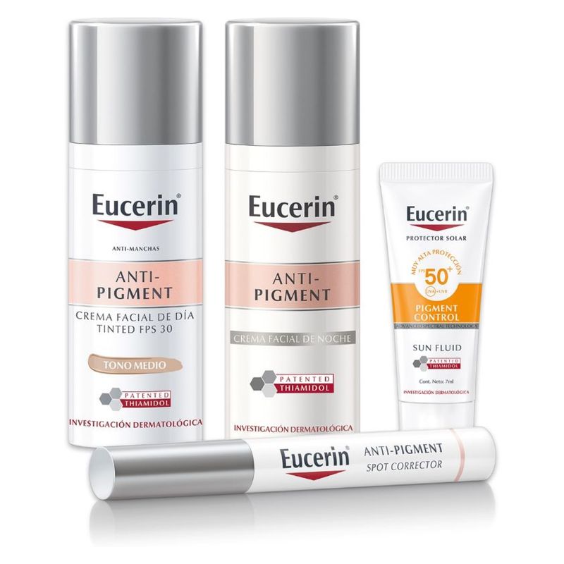 EUCERIN - Cofre Anti-Pigment Crema de Día Tono Medio 50ml + Spot Corrector 5ml + Anti-Pigment Crema de Noche 50ml + Sun Fluid Pigment Control Mini 7ml