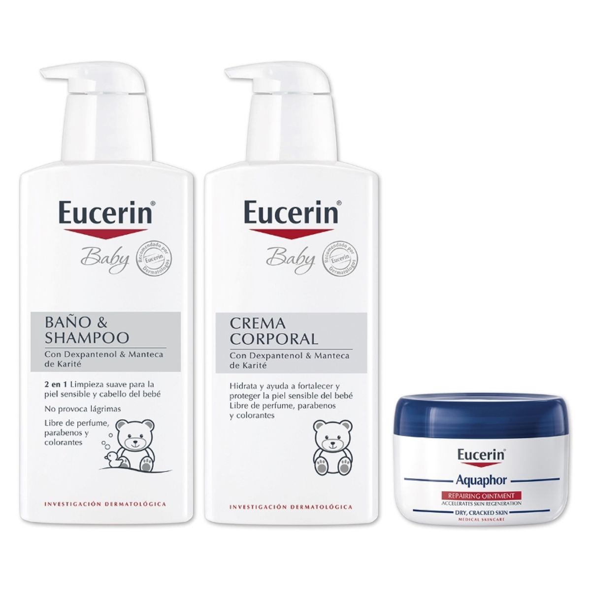 EUCERIN - Estuche Mis Primeros Cuidado Baby Baño Y Shampoo 400ml + Baby  Crema Corporal 400ml + Aquaphor 110ml + Mudador Eucerin
