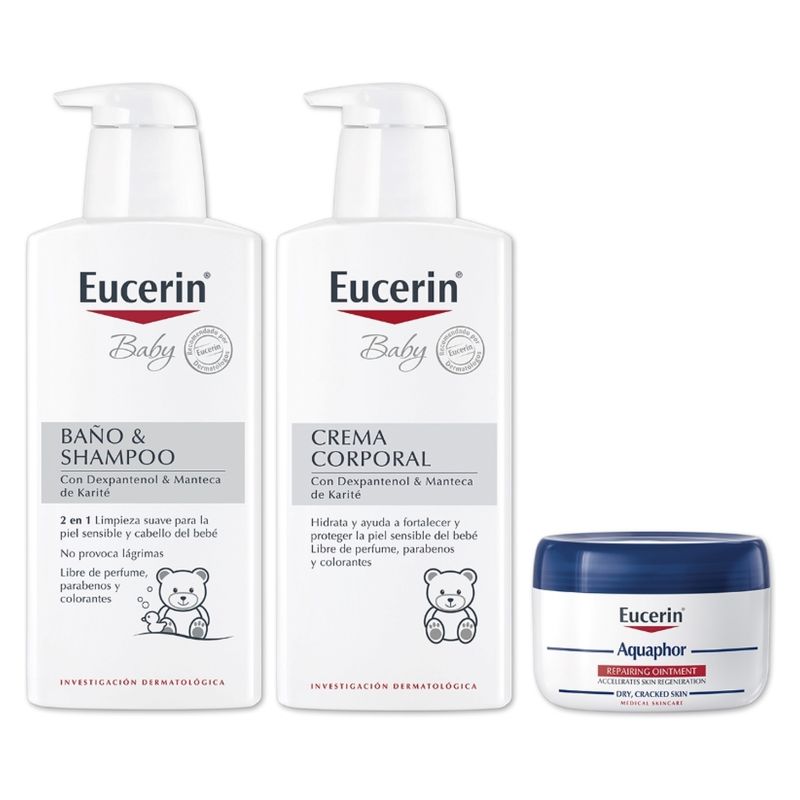 EUCERIN - Estuche Mis Primeros Cuidado Baby Baño Y Shampoo 400ml + Baby  Crema Corporal 400ml + Aquaphor 110ml + Mudador Eucerin