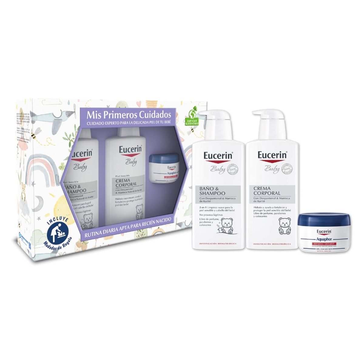 EUCERIN - Estuche Mis Primeros Cuidado Baby Baño Y Shampoo 400ml + Baby  Crema Corporal 400ml + Aquaphor 110ml + Mudador Eucerin