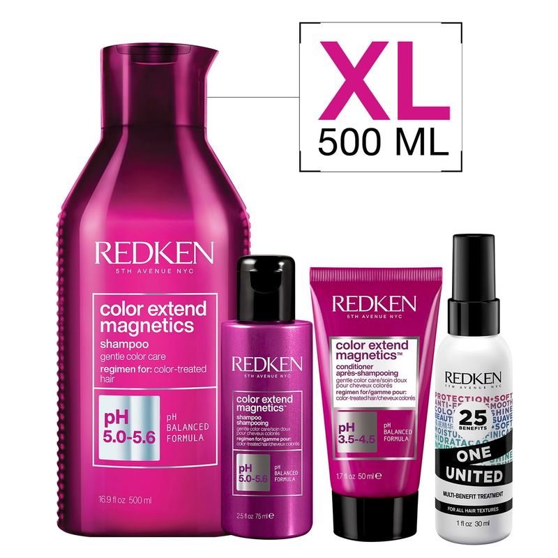 REDKEN - Set Color Extend Magnetics Protector del Color Shampoo 500 ml + 75ml + Acondicionador 50ml + Spray One United 30ml Redken