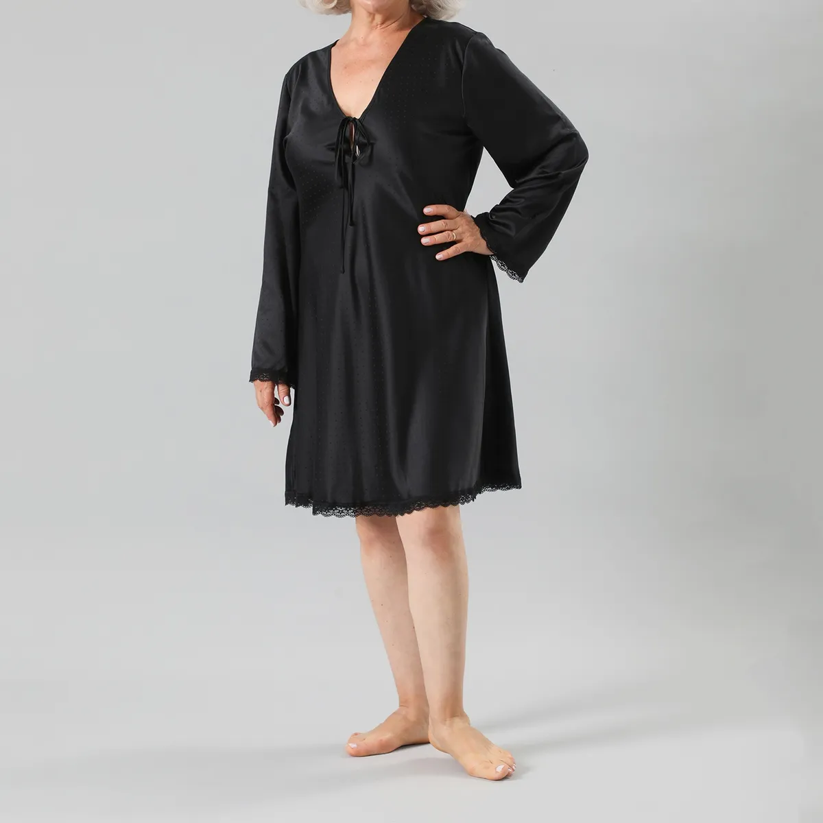 FLORES - Camisola Amarra Satín Jacquard Manga Larga Mujer Flores