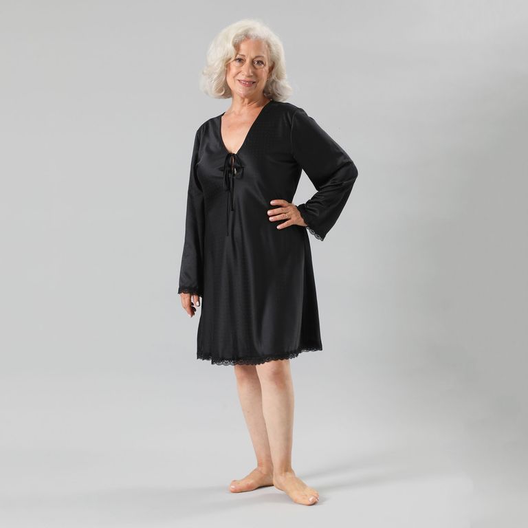 Camisola Amarra Satín Jacquard Manga Larga Mujer