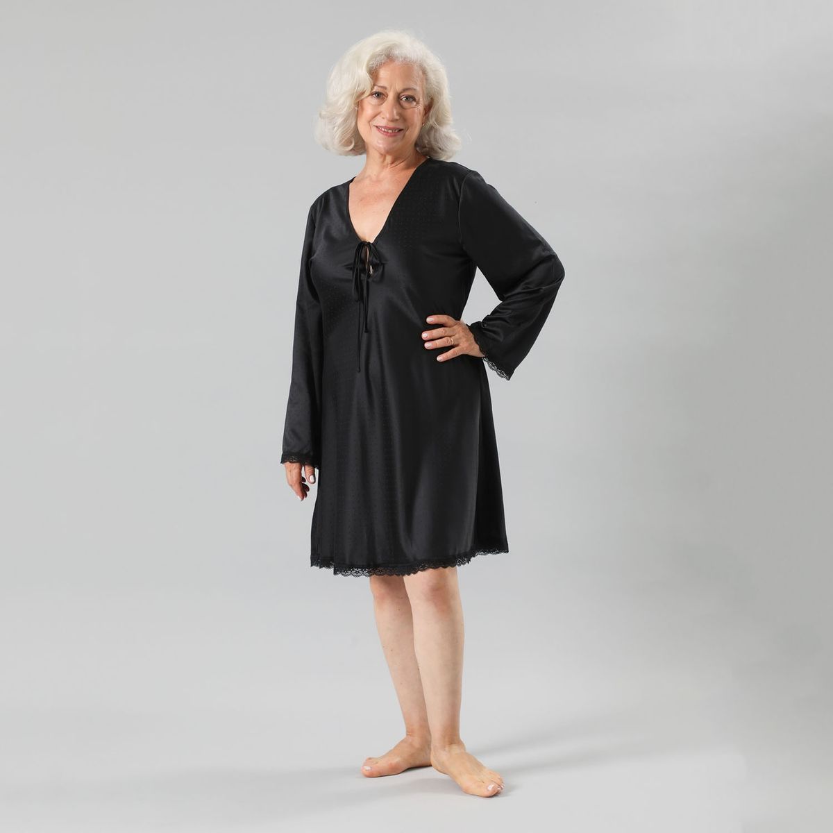 FLORES - Camisola Amarra Satín Jacquard Manga Larga Mujer Flores