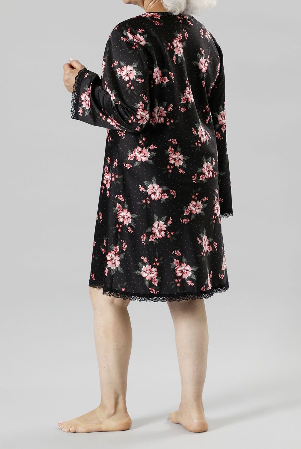 FLORES - Pijama Camisola Amarra Satín Print Manga Larga Mujer Flores