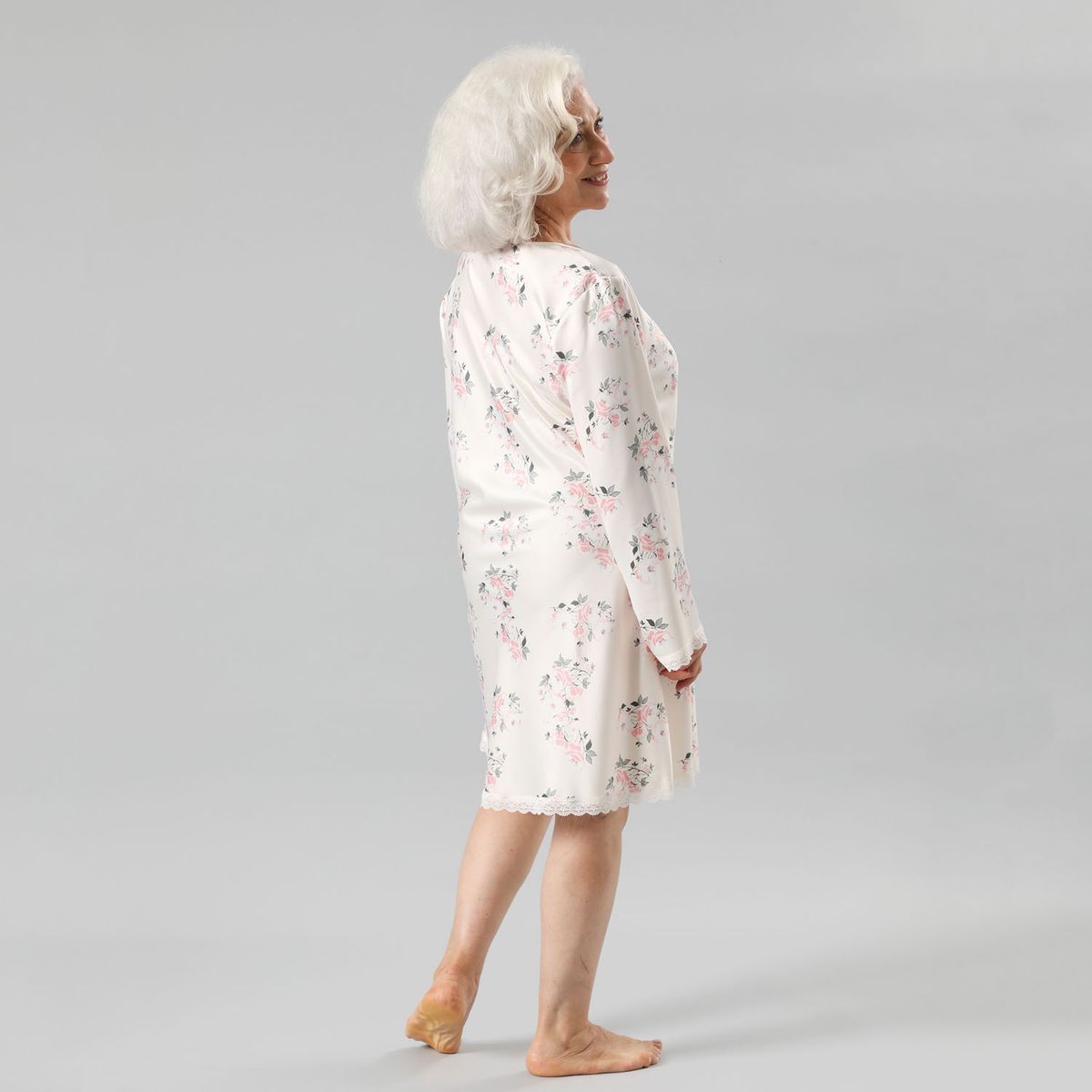 FLORES - Pijama Camisola Amarra Satín Print Manga Larga Mujer Flores