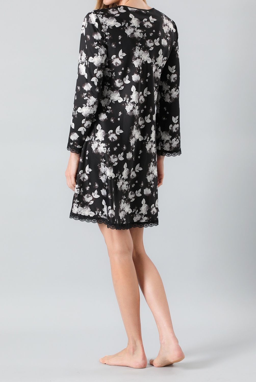 FLORES - Pijama Camisola Amarra Satín Print Manga Larga Mujer Flores