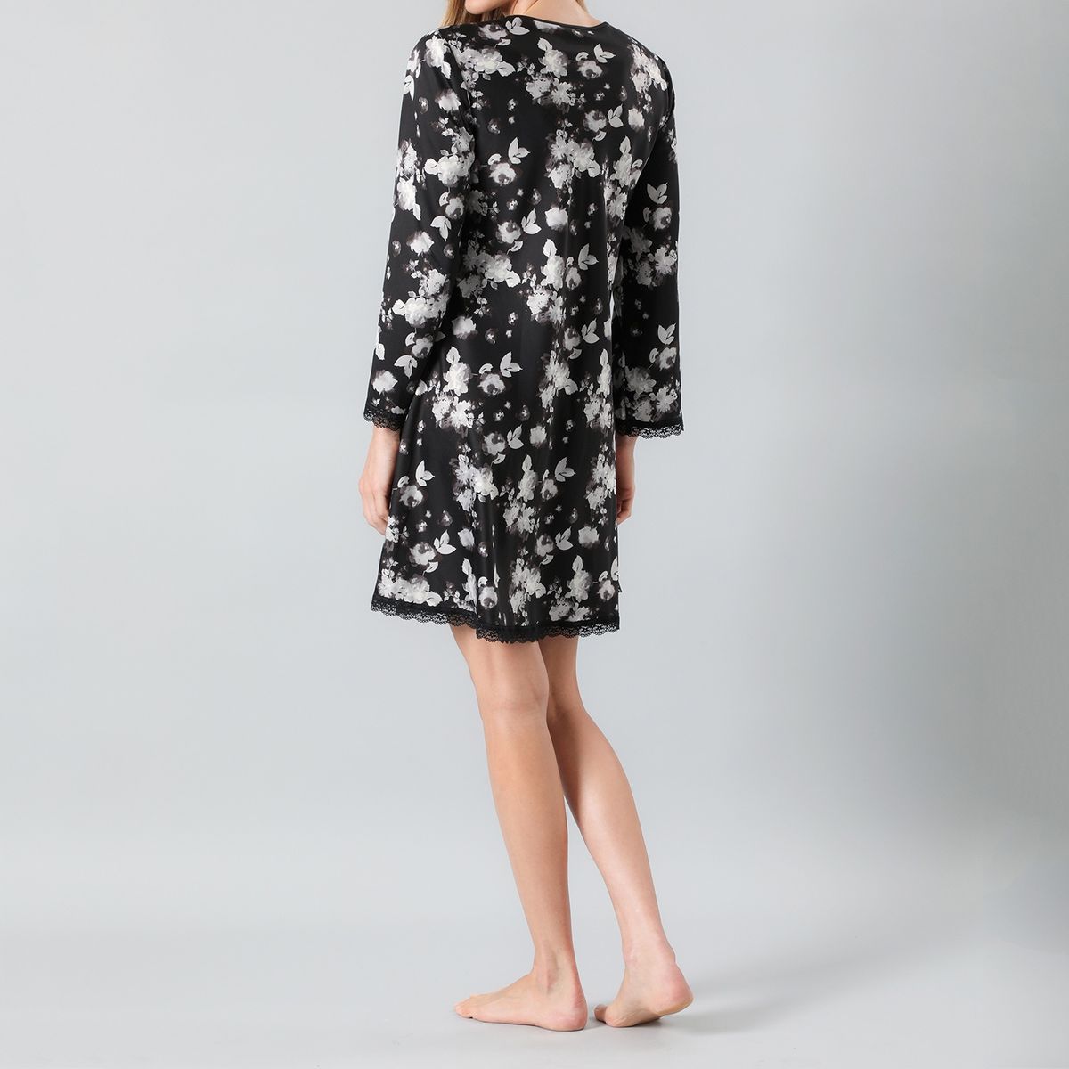 FLORES - Pijama Camisola Amarra Satín Print Manga Larga Mujer Flores