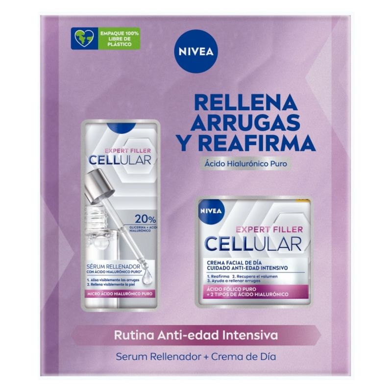 NIVEA - Pack Rutina NIVEA Anti-Arrugas Intensivo Cellular Expert Filler Serum Rellenador 30ml + Crema de Día 50ml