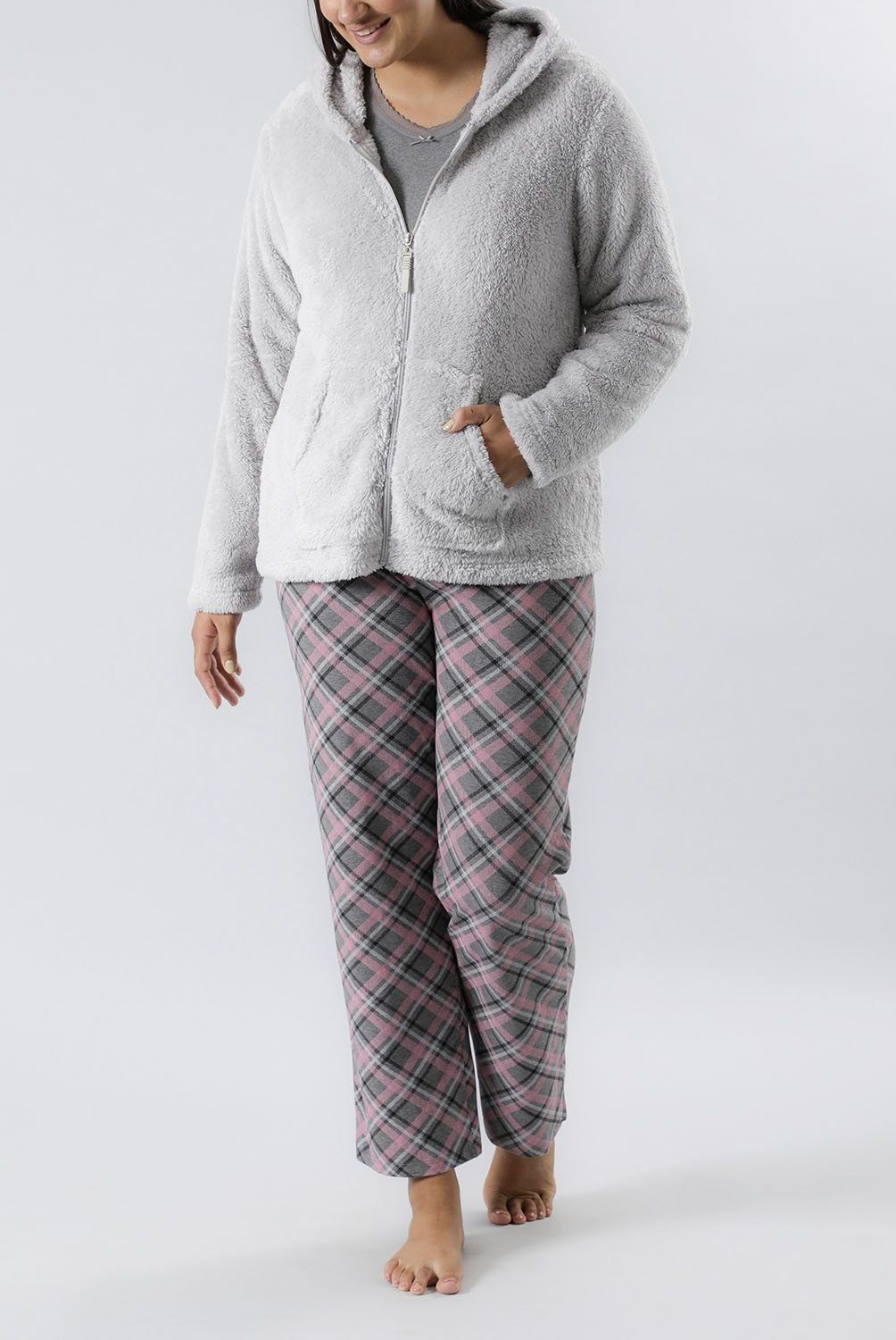 FLORES - Polerón Pijama Manga Larga Con Gorro Mujer Flores