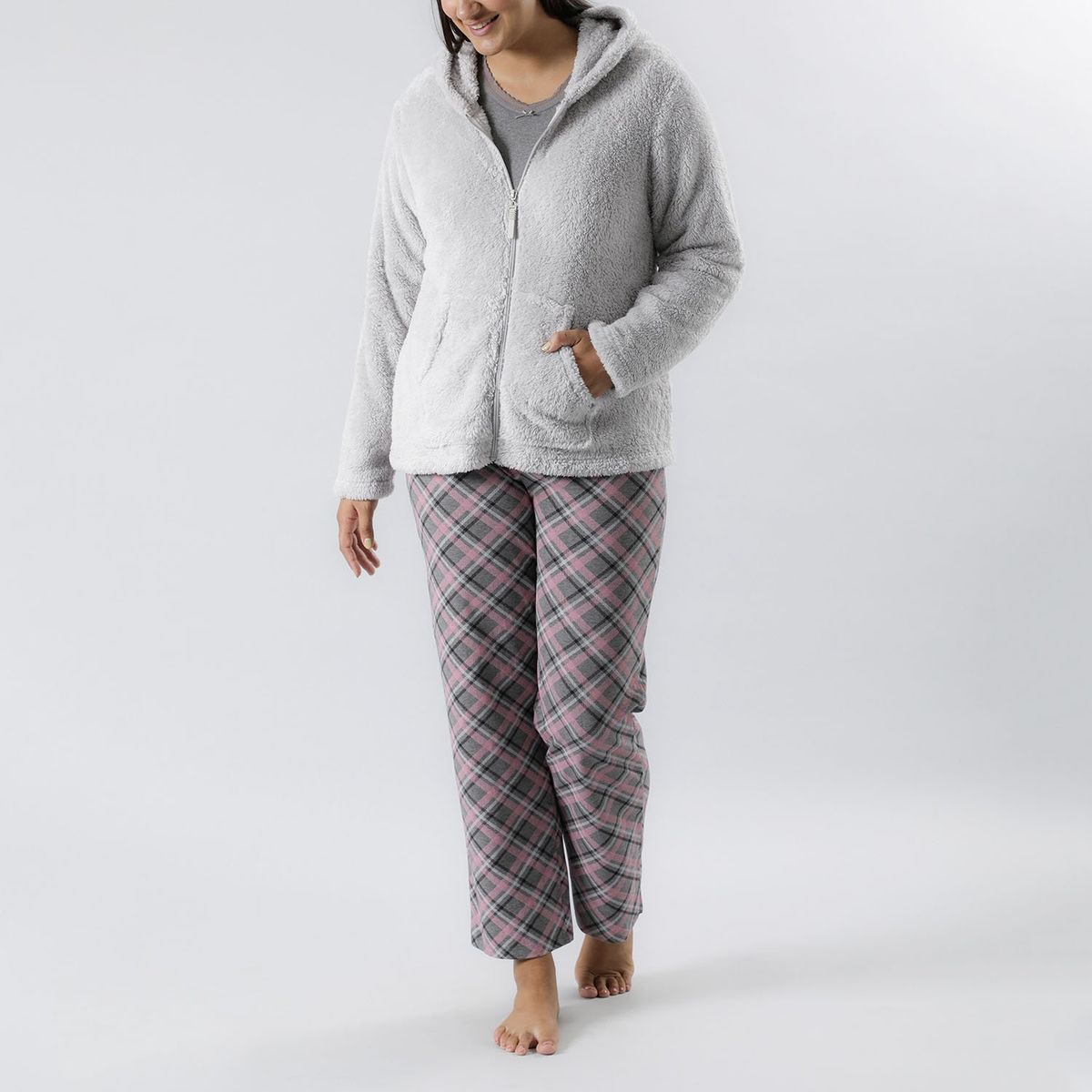 FLORES - Polerón Pijama Manga Larga Con Gorro Mujer Flores