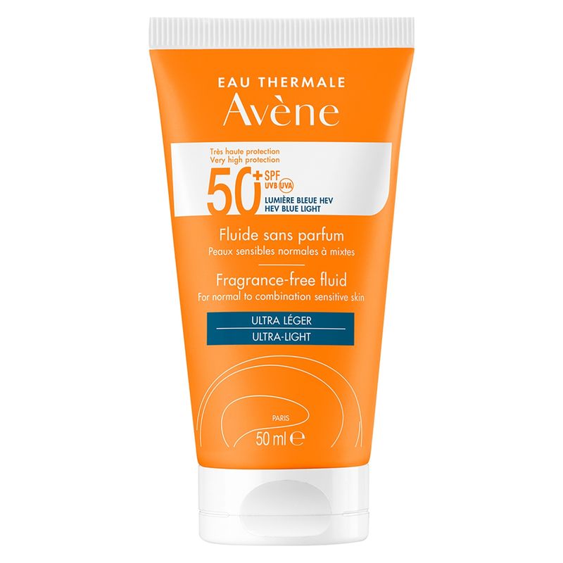 AVENE - Protector Solar Facial Fluido sin Color Ultra Ligero FPS 50+ 50 ml Avene