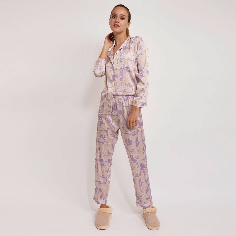 CATS - Pijama Camisero Manga Larga Mujer Cats