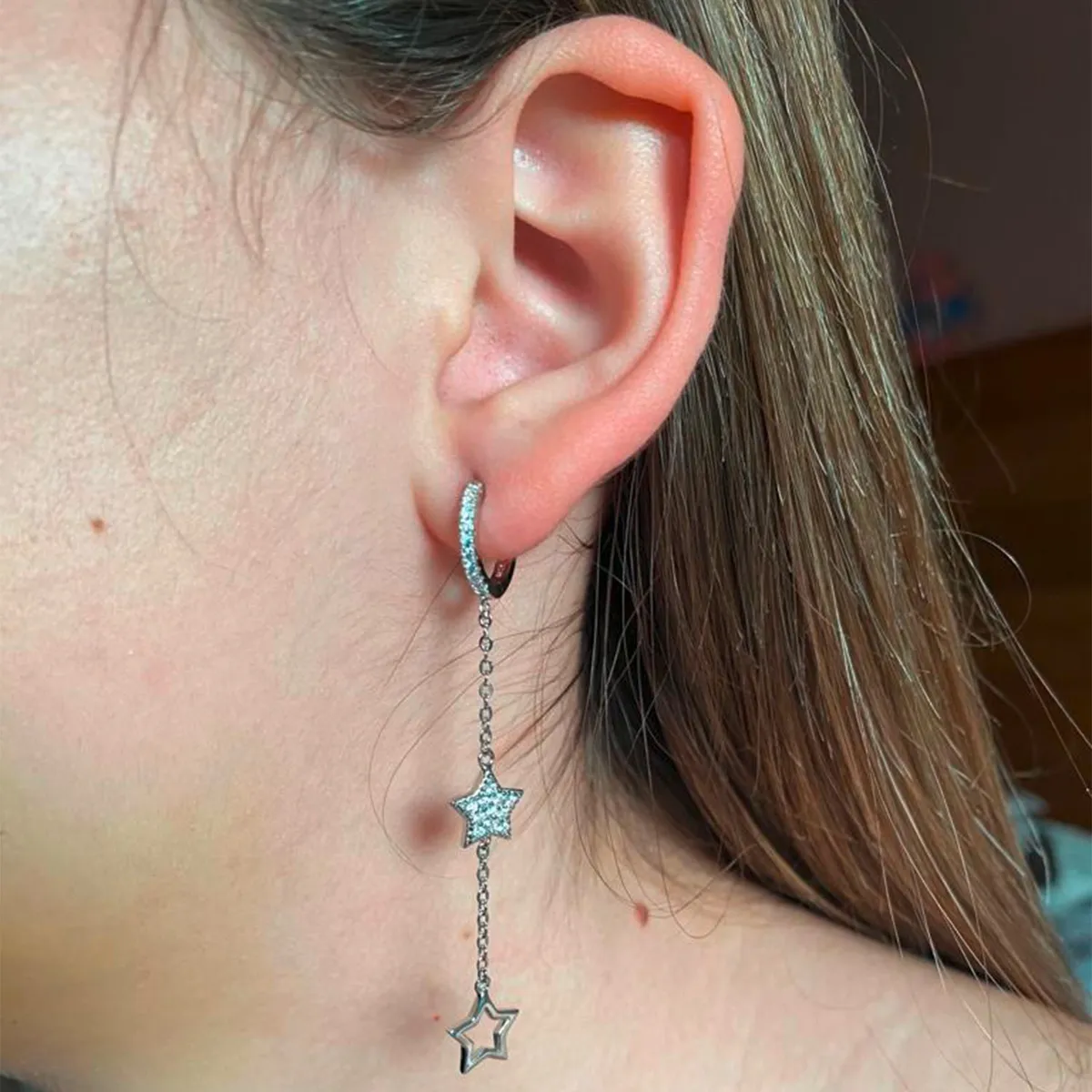 FIGAL ALTA JOYERIA - Aros Argolla Estrella Doble Mujer Figal Alta Joyeria