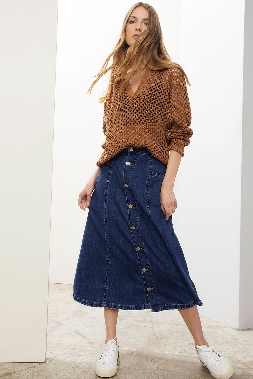 BASEMENT - Falda Midi Algodón Mujer Basement
