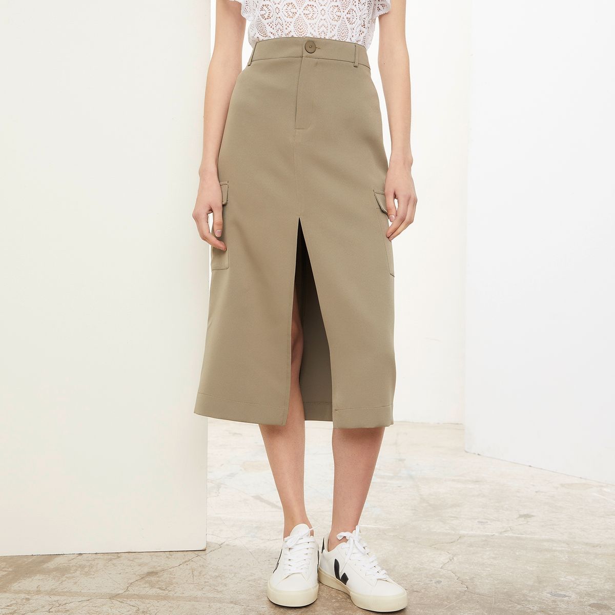 BASEMENT - Falda Midi Poliéster Mujer