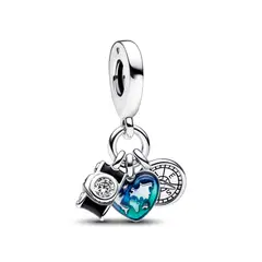 PANDORA - Charm Colgante Triple Cámara, Corazón Y Brújula Mujer