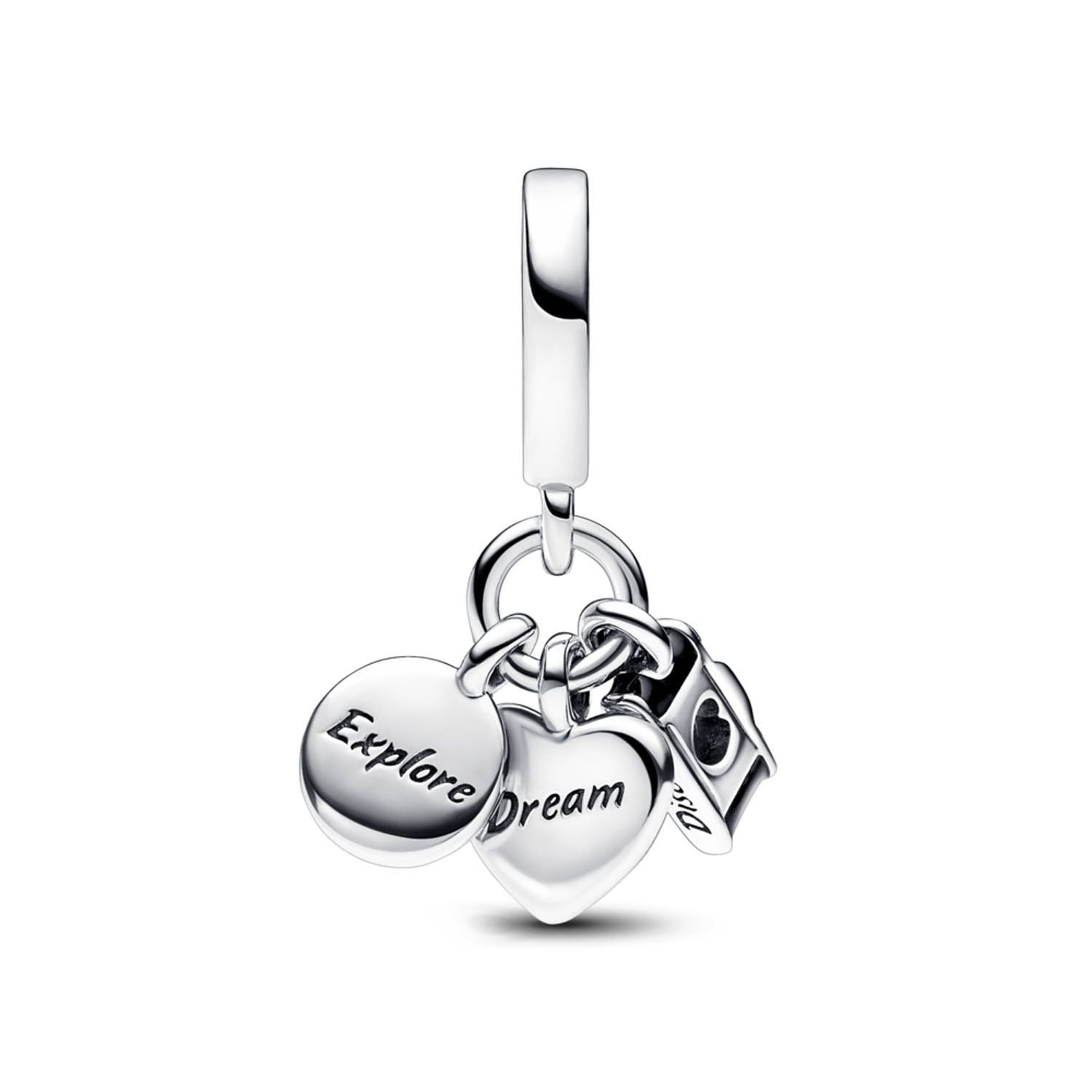 PANDORA Charm Colgante Triple Cámara, Corazón Y Brújula Mujer