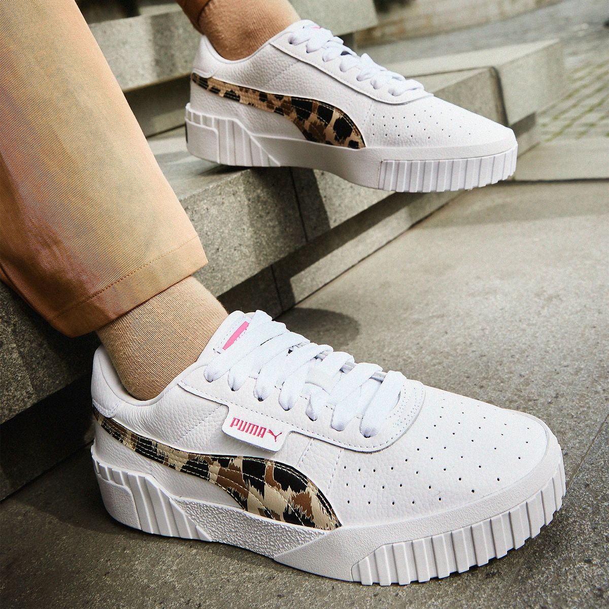 PUMA - Cali Leopard Zapatilla Urbana Mujer Blanco Puma
