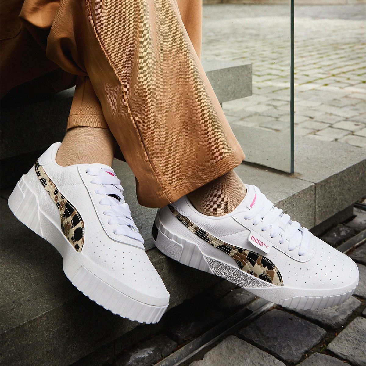 PUMA - Cali Leopard Zapatilla Urbana Mujer Blanco Puma
