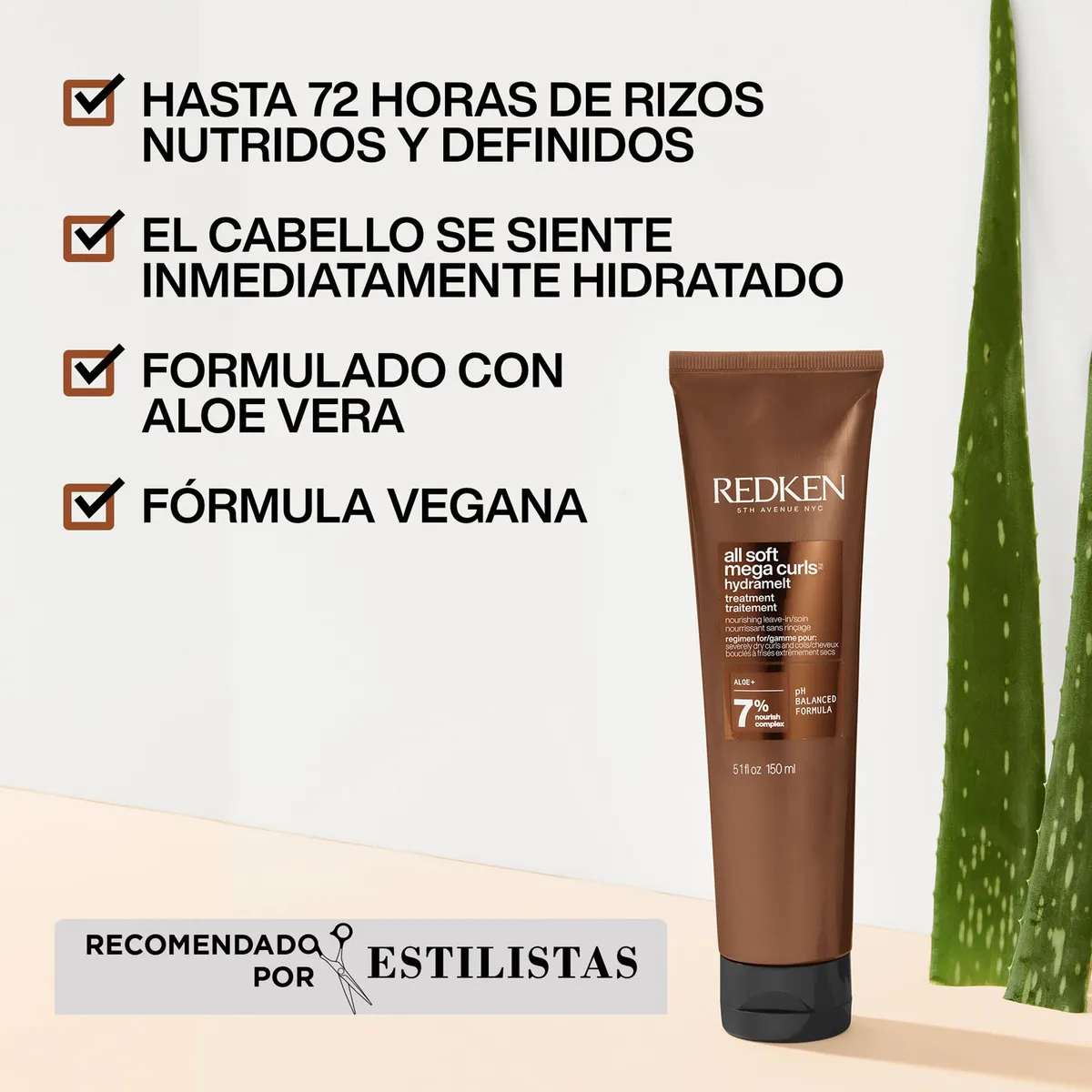REDKEN - Tratamiento Leave-In Hidratante Cabello Rizado y Seco Hydramelt All Soft Mega Curls 150ml Redken