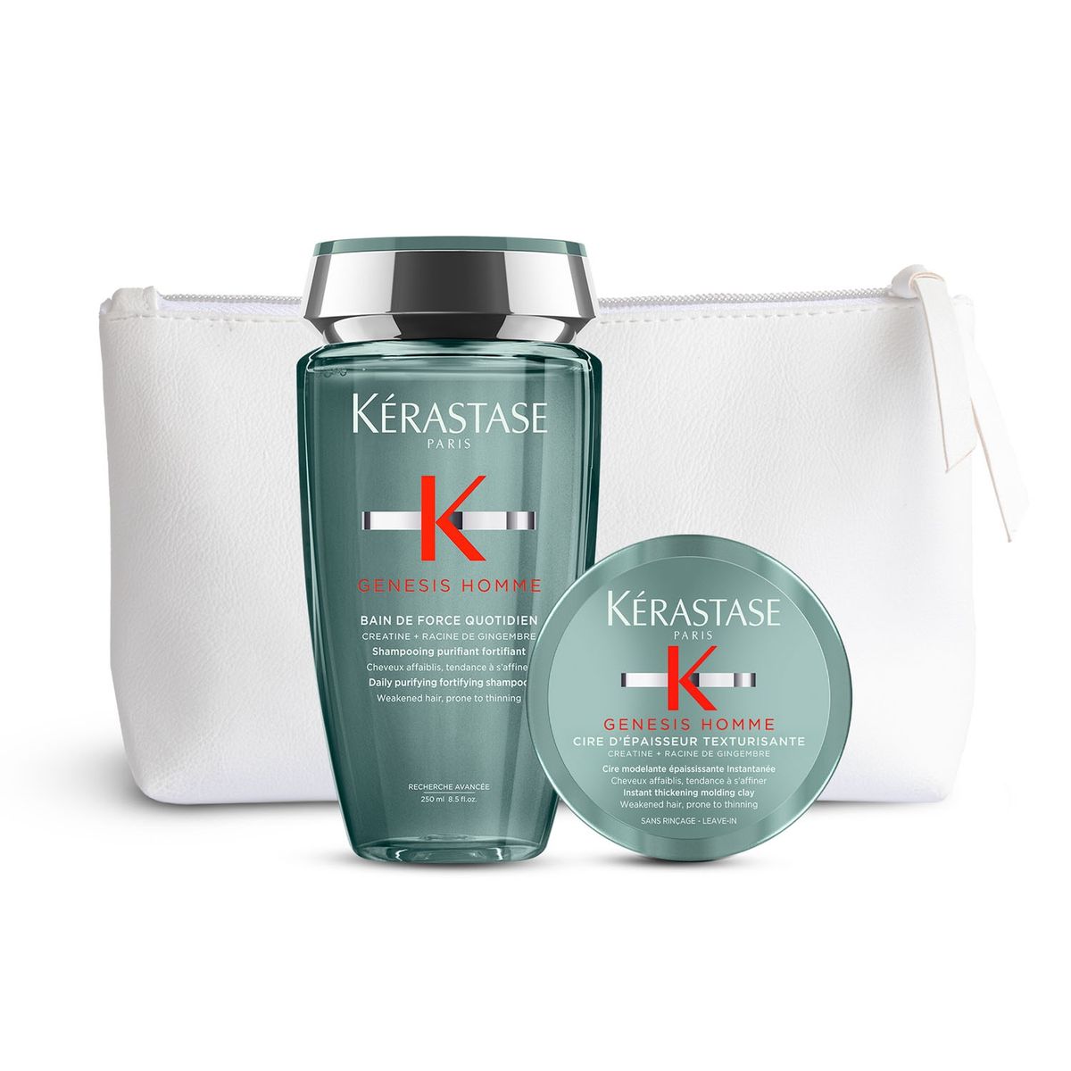 KERASTASE - Set Fortalecedor Anti-caída Genesis Homme Shampoo Bain de Force Quotidien 250ml + Cera D¿Épaisseur Texturisante 75ml Kerastase