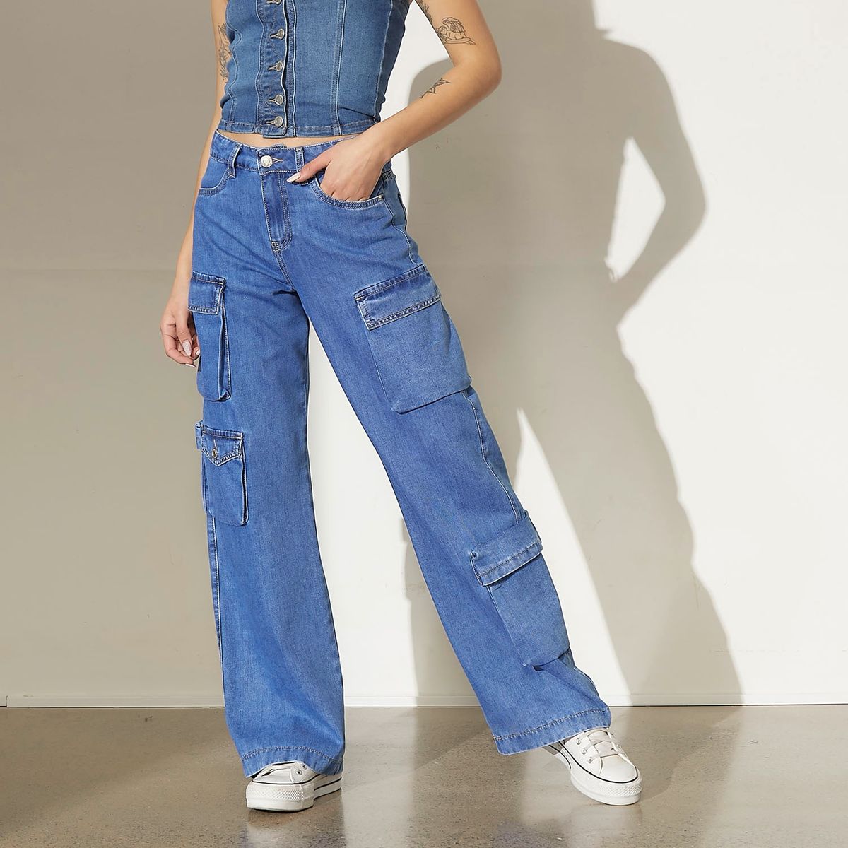 AMERICANINO - Jeans Cargo Tiro Medio Mujer Americanino