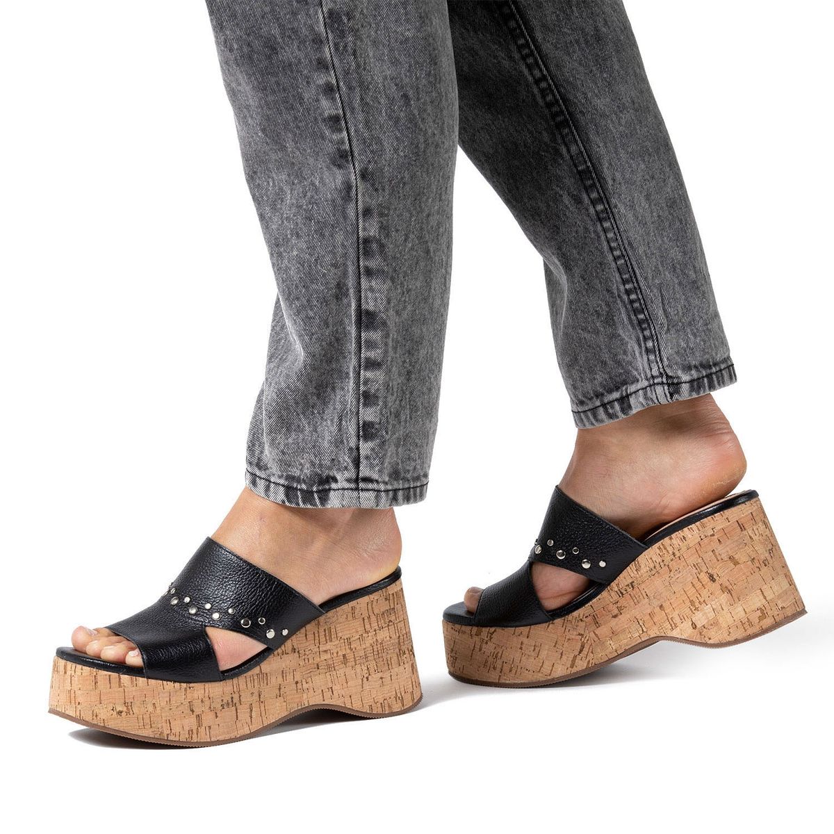 GACEL - Sandalia Mujer Cuero Negro Gacel