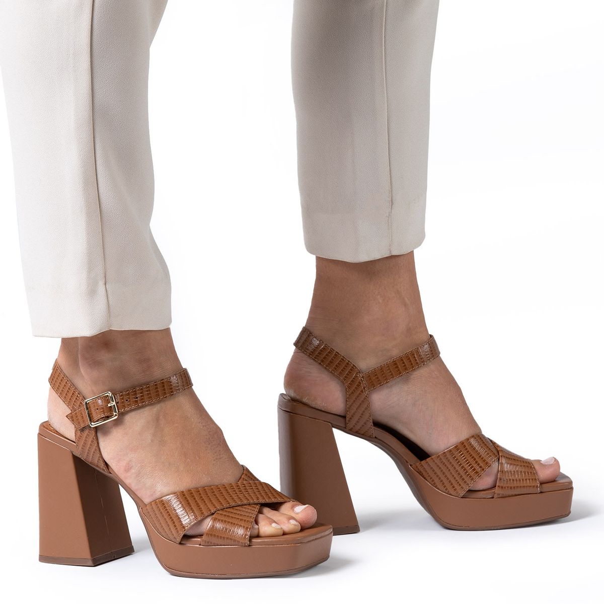 GACEL - Sandalia Mujer Cuero Café Gacel