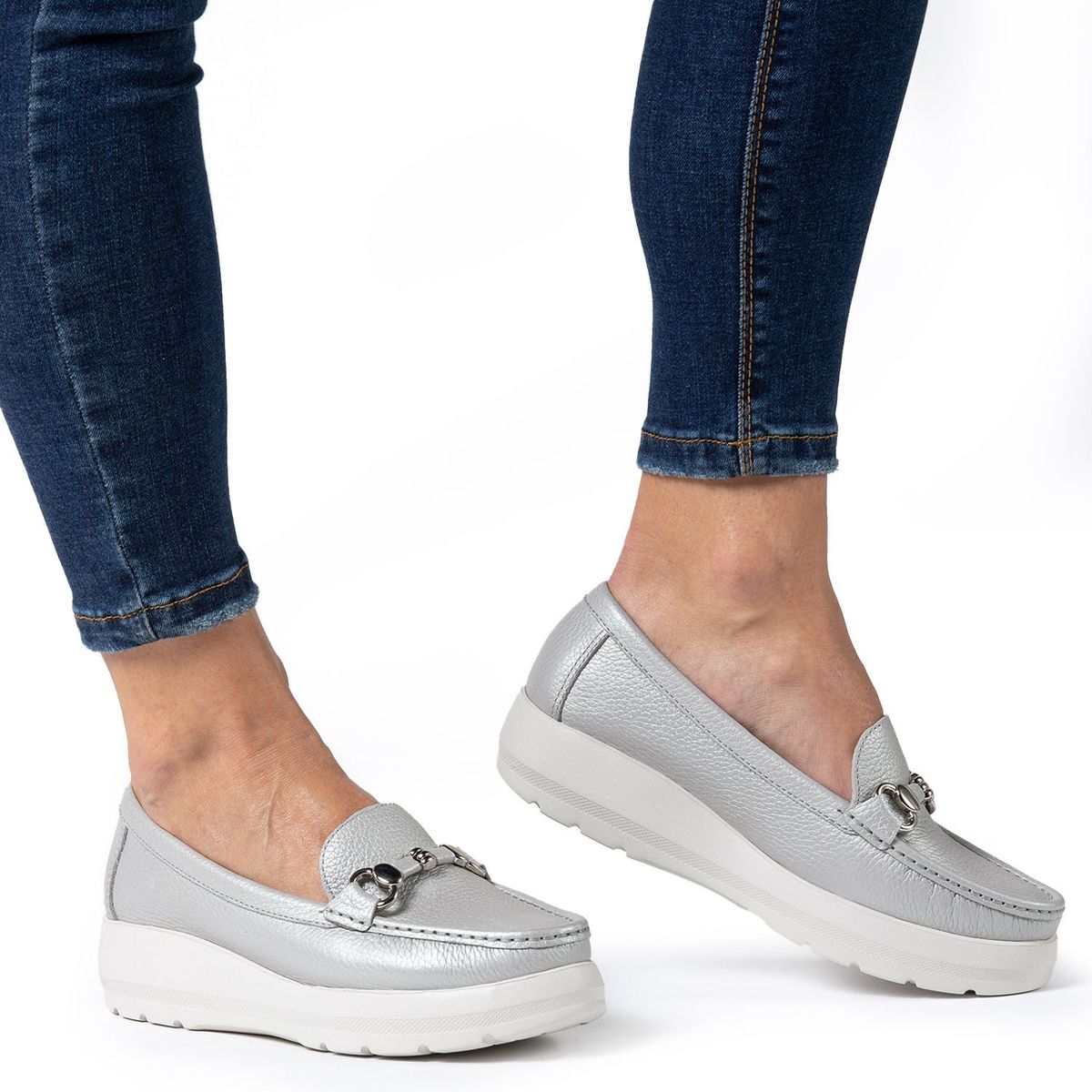 GACEL - Mocasín Mujer Cuero Gris  Gacel