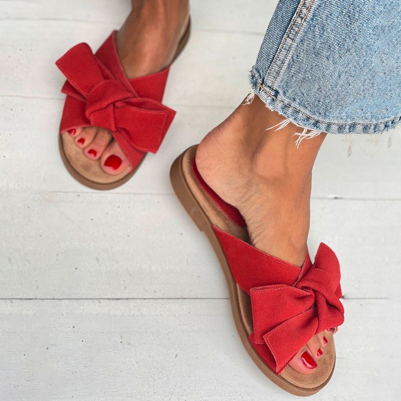 ROMANO - Sandalia Plana Mujer Cuero Rojo Romano