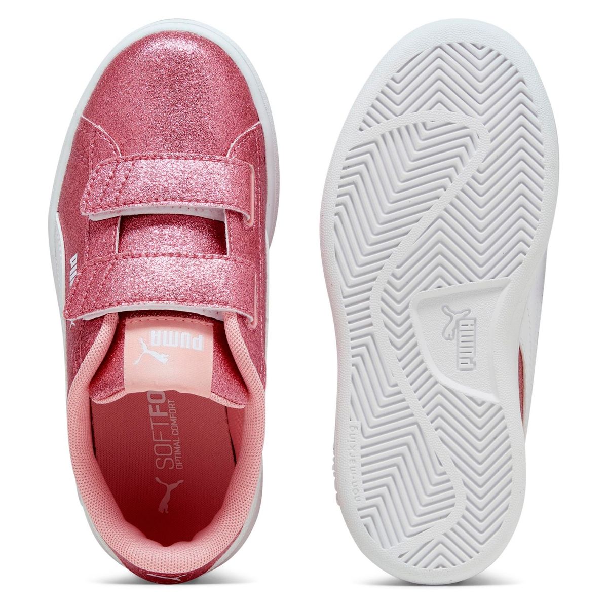 PUMA - Smash 3.0 Glit Zapatilla Urbana Niña Rosado (28 a 35) Puma