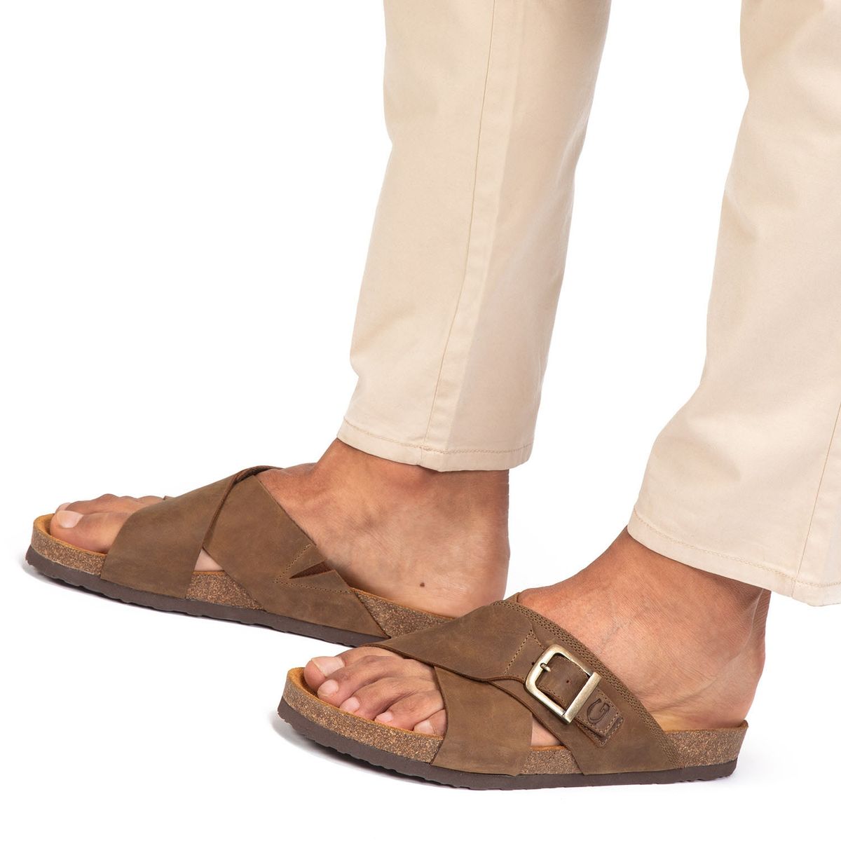 GUANTE - Sandalia Hombre Cuero Café Guante