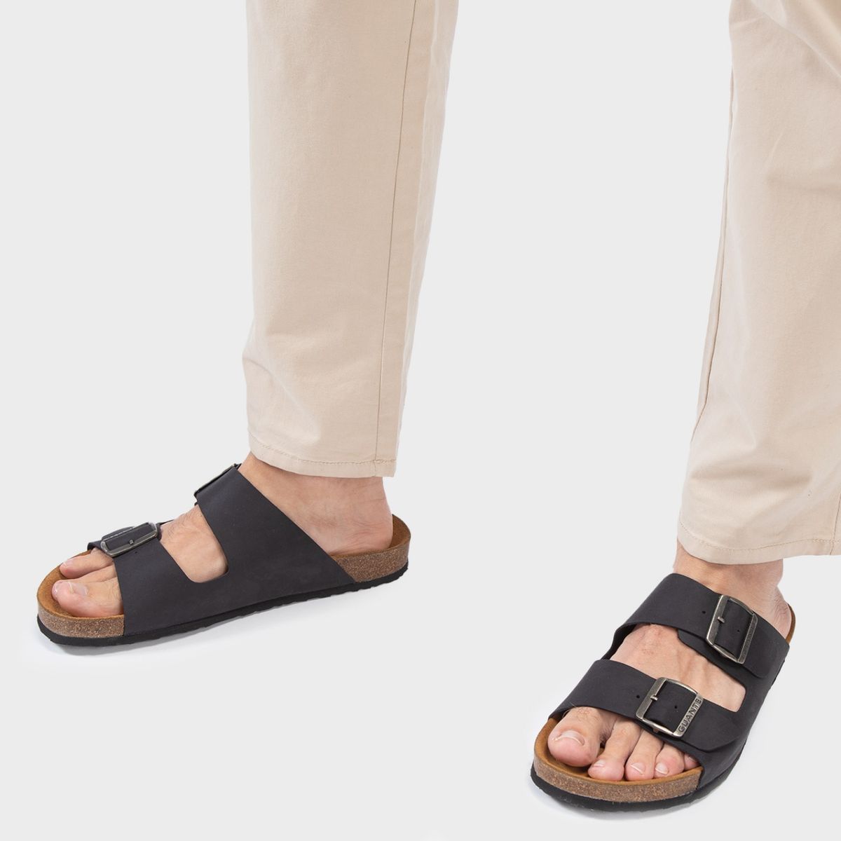 GUANTE - Sandalia Hombre Cuero Negro Guante