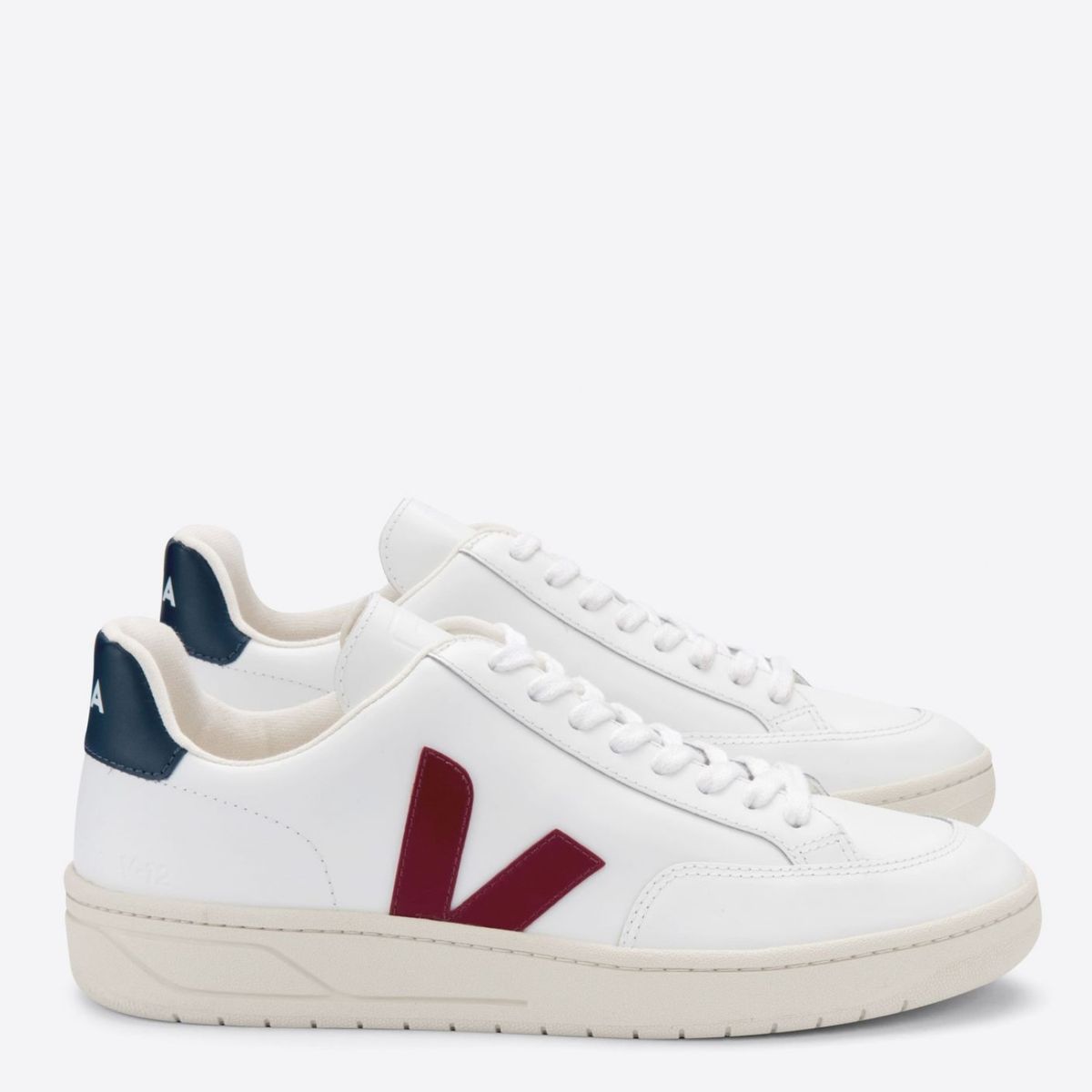 VEJA - V-12 Extra White Marsala  Zapatilla Urbana Mujer Cuero Blanco Veja