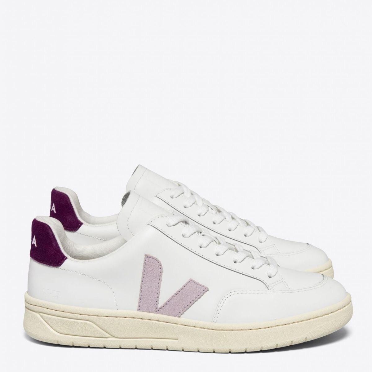 VEJA - V-12 Extra White Parme Magenta  Zapatilla Urbana Mujer Cuero Blanco Veja