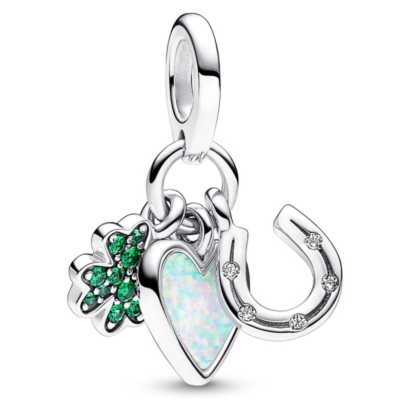 PANDORA - Charm Colgante Triple Trébol De Cuatro Hojas, Corazón Y Herradura Mujer Pandora