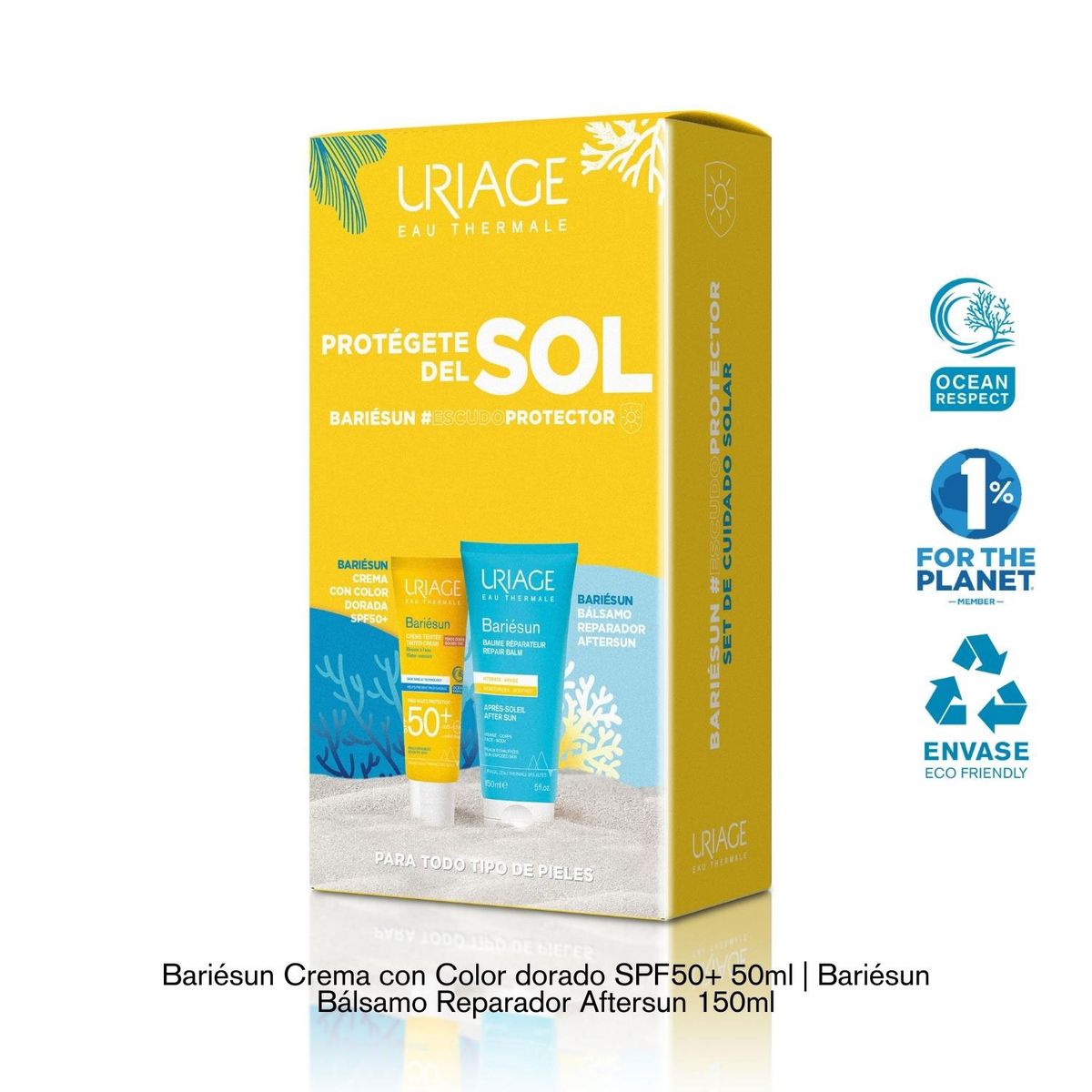 URIAGE - Set Protector Solar Bariésun Crema con color dorado SPF 50+ 50 ml + Aftersun 150 ml Uriage