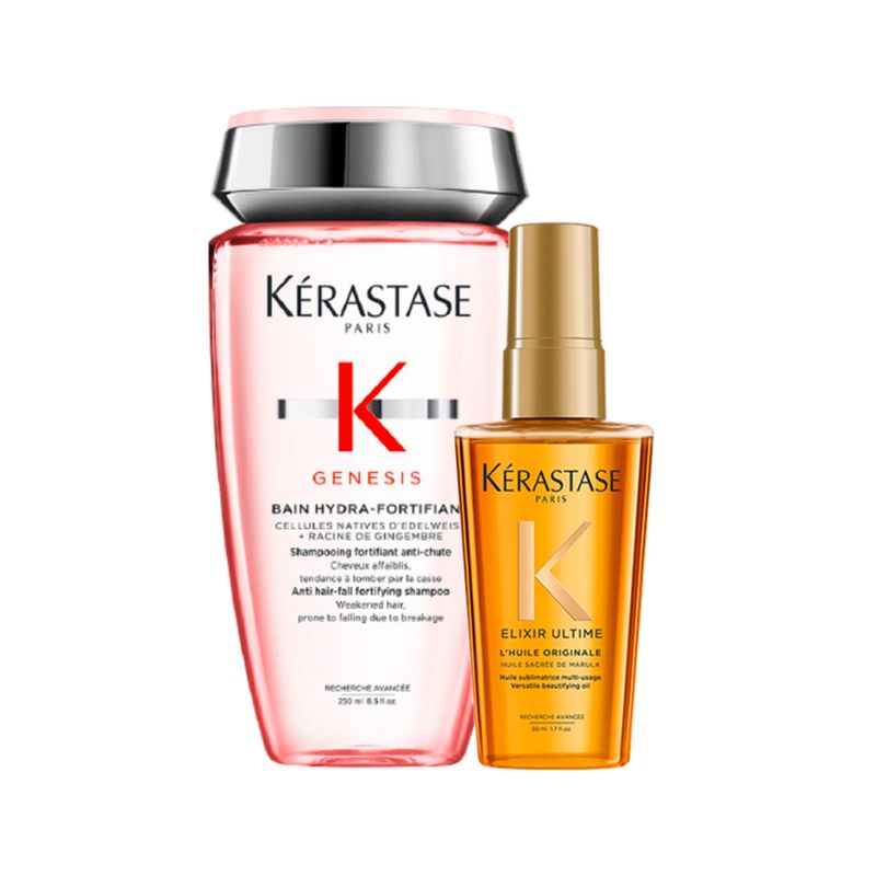 KERASTASE - Set Tratamiento Capilar Hidratante Anti-Caída Genesis Shampoo Bain Hydra Fortifiant 250Ml + Aceite Lhuile Originale Elixir Ultime 50Ml Kérastase