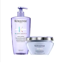 KERASTASE - Set Reparación Cabello Rubio O Decolorado Blond Absolu Shampoo Bain Lumiere 500Ml + Máscara Masque Cicaextreme 200Ml Kérastase