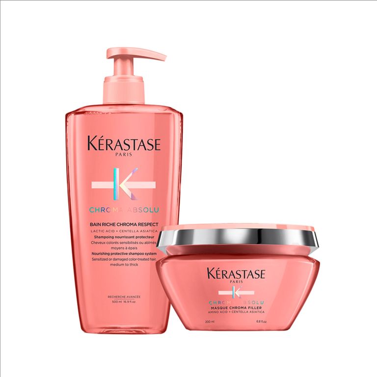 Set Reparación Cabello Con Color Chroma Absolu Shampoo Bain Riche Respect 500ml + Máscara Masque Chroma Filler 200ml Kérastase