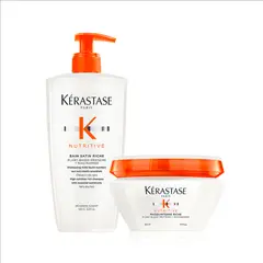 KERASTASE - Set Cabello Seco Nutritive Shampoo Bain Satin Riche 500ml + Máscara Masquintense 200ml Kérastase