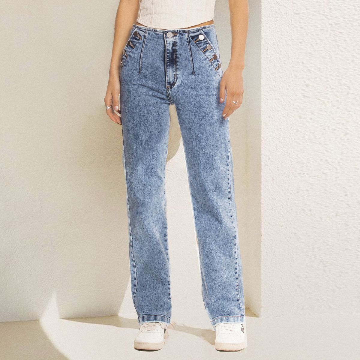 RAINDOOR - Jeans Recto Tiro Alto Mujer Raindoor