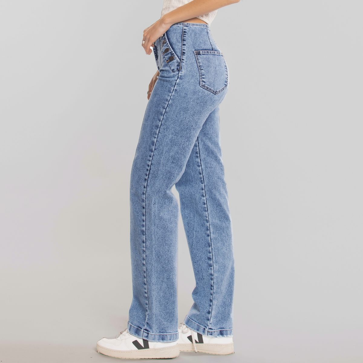 RAINDOOR - Jeans Recto Tiro Alto Mujer Raindoor