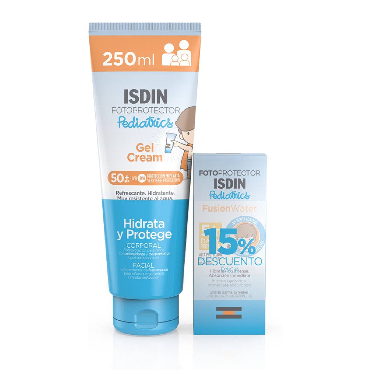 ISDIN - Set Fotoprotector Cream Pediatrics Spf 50 + Bloqueador Solar Fusion Water 300 Ml Isdin