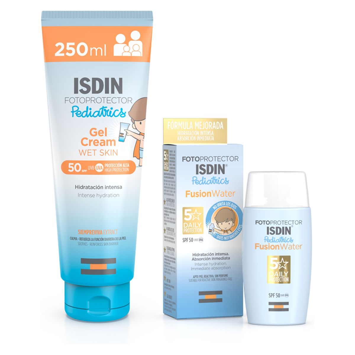 ISDIN - Set Fotoprotector Cream Pediatrics Spf 50 + Bloqueador Solar Fusion Water 300 Ml Isdin