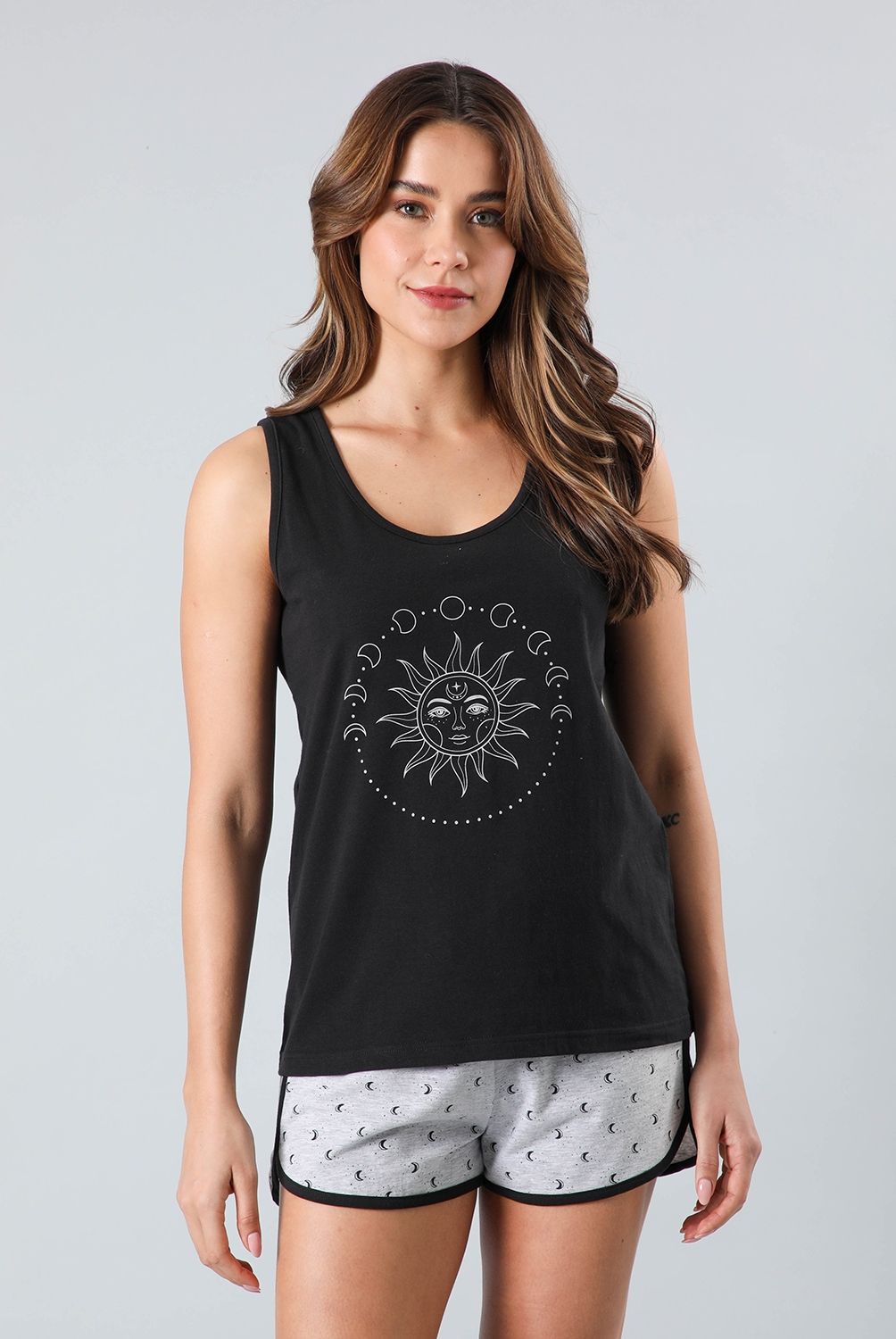 FLORES - Pijama Top Sin Mangas + Short Mujer Flores